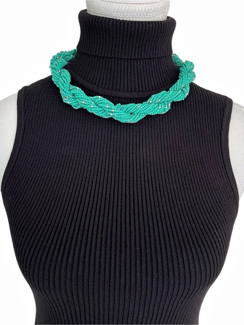 Braided Beaded Necklace in Green